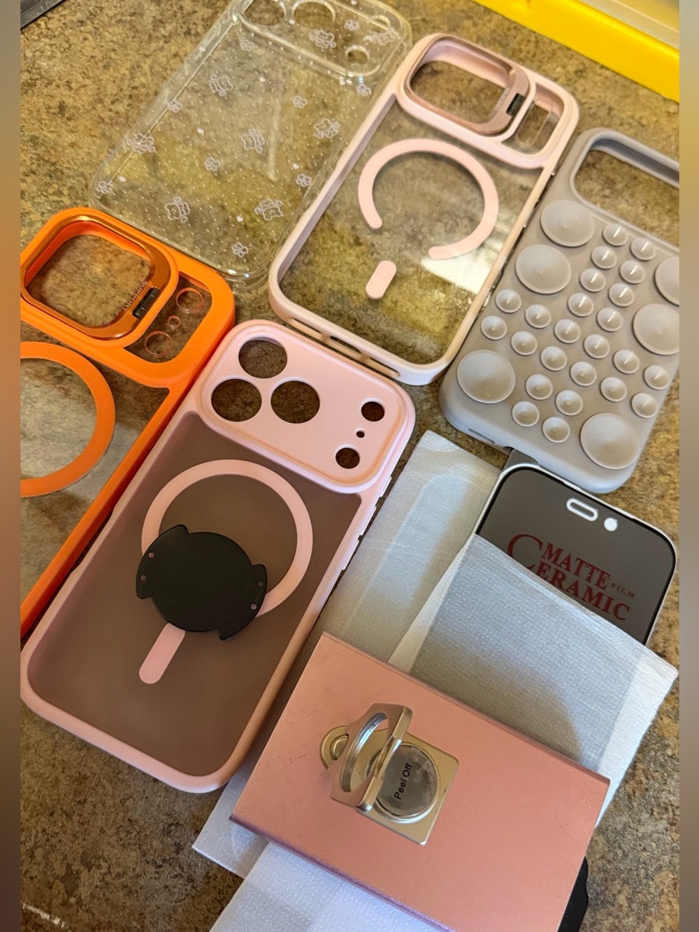 Phone Case Bundle - Pink and Gray Protective Covers with Ring Holder